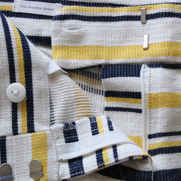 Cream, Yellow, & Navy Blue Striped Flat Front Riviera Shorts - Picture 3 of 6